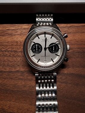 Timex Marlin Silver Dial Men's Chronograph Watch with Black Subdials